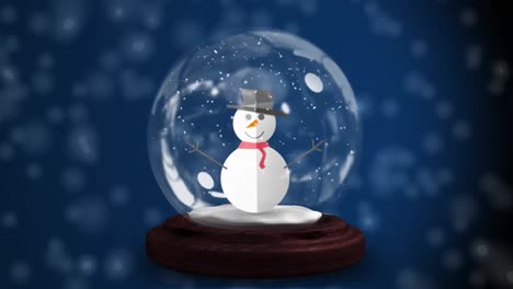 Animation-of-snow-falling-over-snowman-in-snow-globe