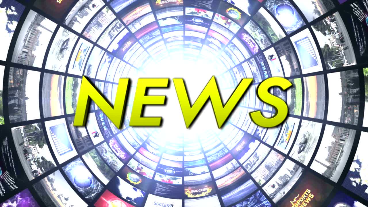 noticias animación de texto y monitores túnel, fondo, renderización, bucle