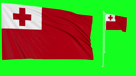 Greenscreen-Schwenkt-Tonga-Flagge-Oder-Fahnenmast