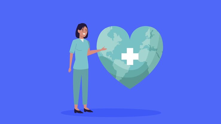 professionelle krankenschwester mit erdplaneten-charakter