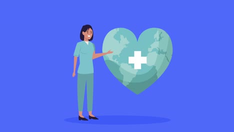 professional nurse with earth planet character
