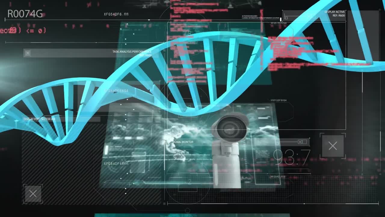 Animation of dna strand over data processing and graph