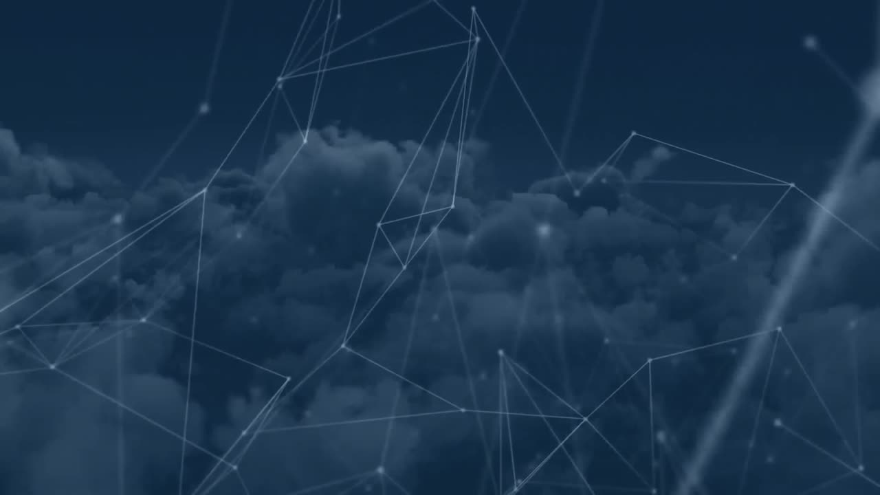 Animation of network of connections over clouds in background