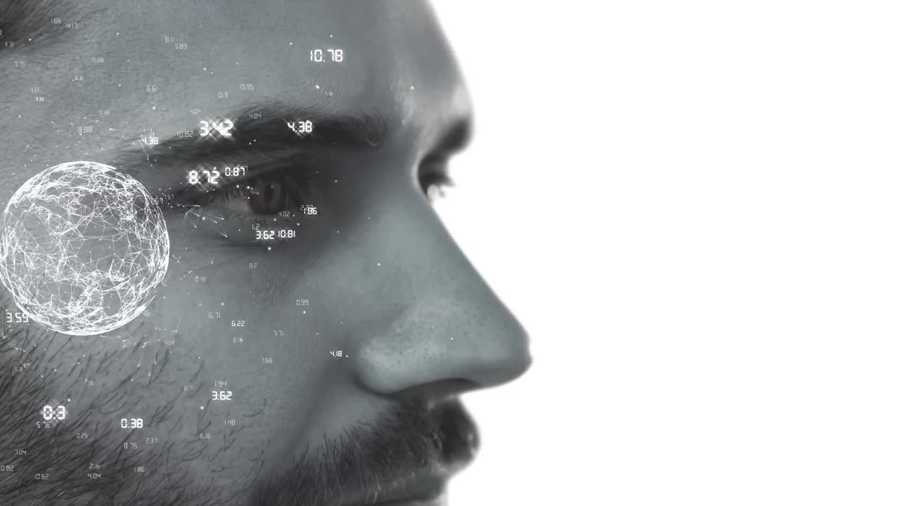 Animation of globe, scope scanning and data processing over man
