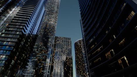 city skyscrapers at night with dark sky