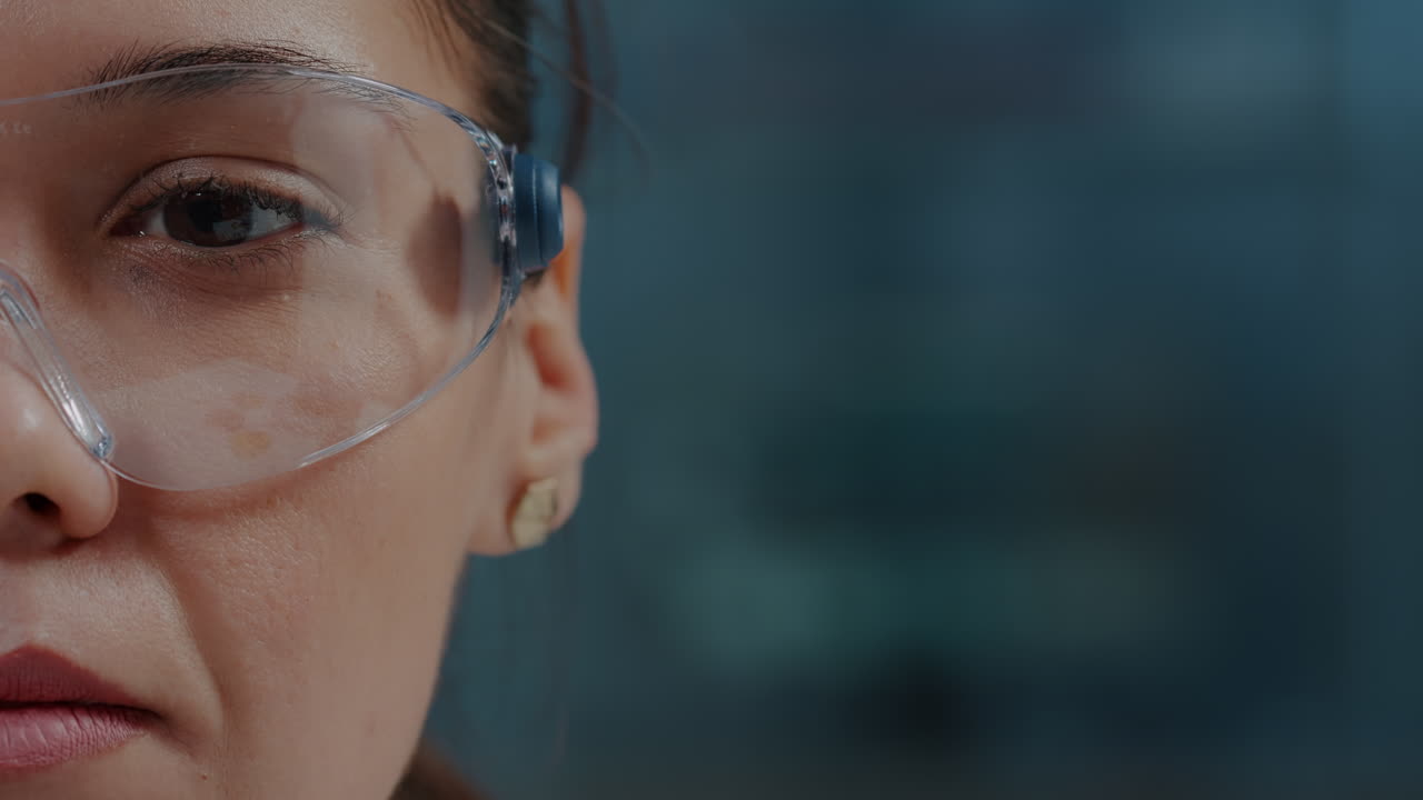 Microbiologist using protective glasses with virtual reality