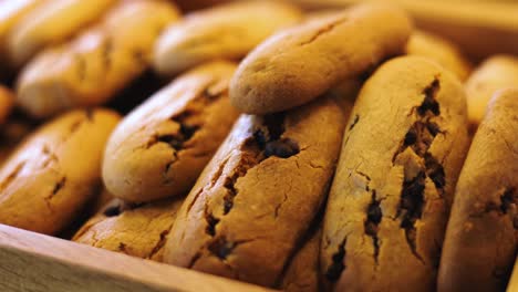 delicious biscuits baked on pastry, golden snacks with chocolate chips