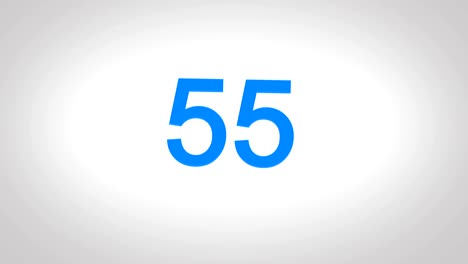 4k countdown blue number from 60 to 0 seconds in white screen background