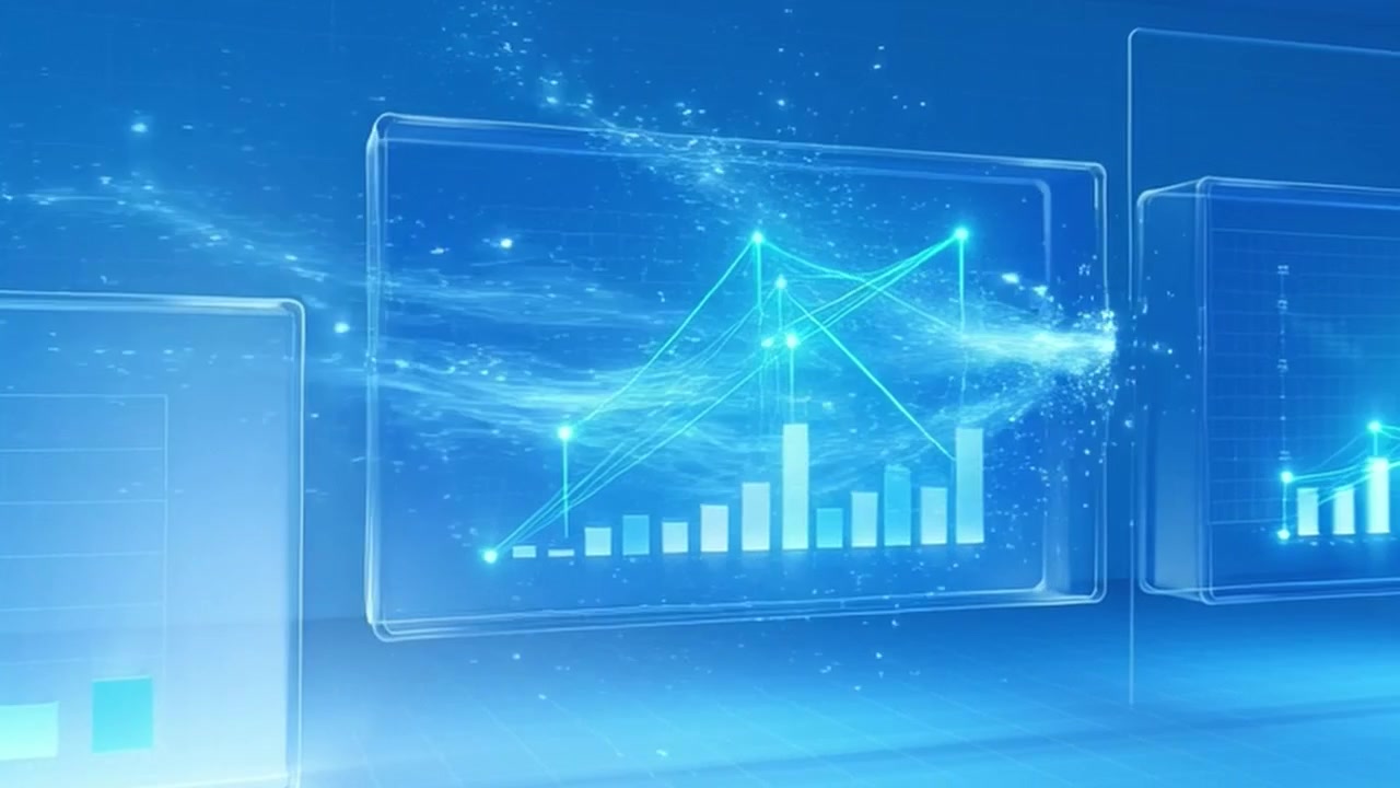 Digital Financial Data Charts Moving Across Transparent Screens