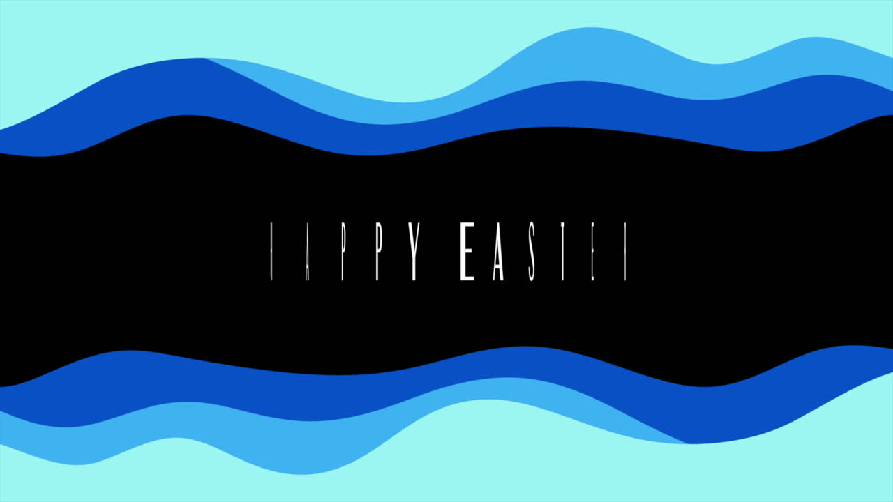 다이내한 파란색과 검은색 파도와  글자로 행복한 부활절
