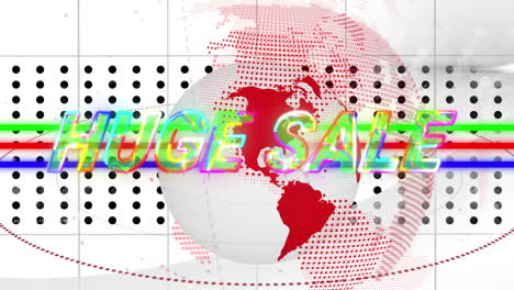 huge sale text animation over red dotted world map background