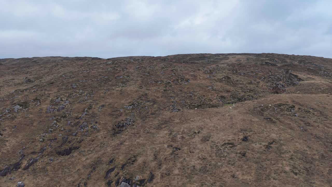 Rugged Terrain Over Mountain Range In County Kerry In Ireland. Aerial Drone Shot