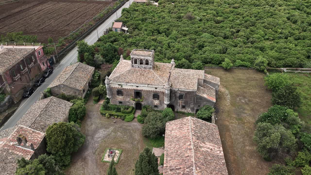 Historic Sicilian villa, iconic Godfather filming location, aerial view