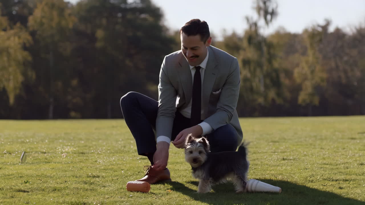 Man playing with a dog in a park