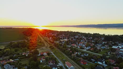 Aerial-4k-Drone-footage-of-Balatonmáriafürdő-a-village-located-on-the-southern-shore-of-Lake-Balaton-in-Somogy-country,-Hungary