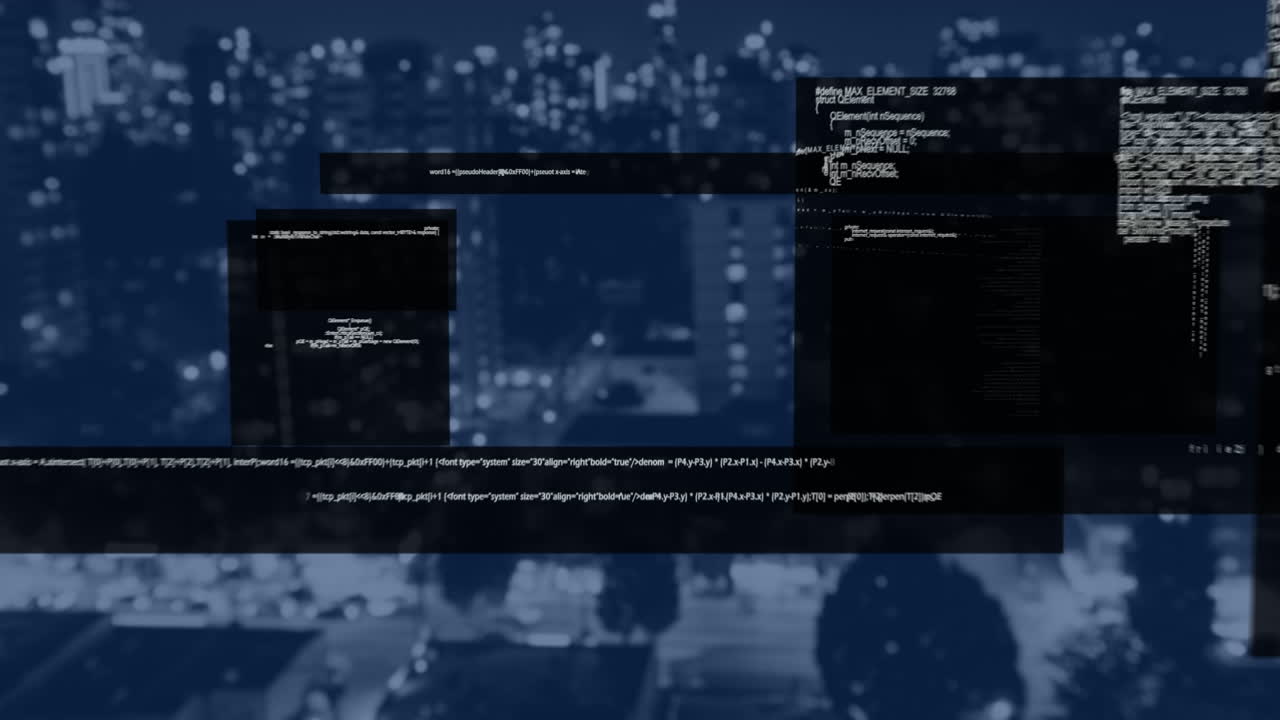 Animation of data processing over cityscape