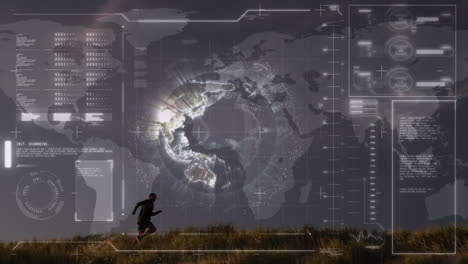 animación del procesamiento de datos sobre el hombre apto corriendo