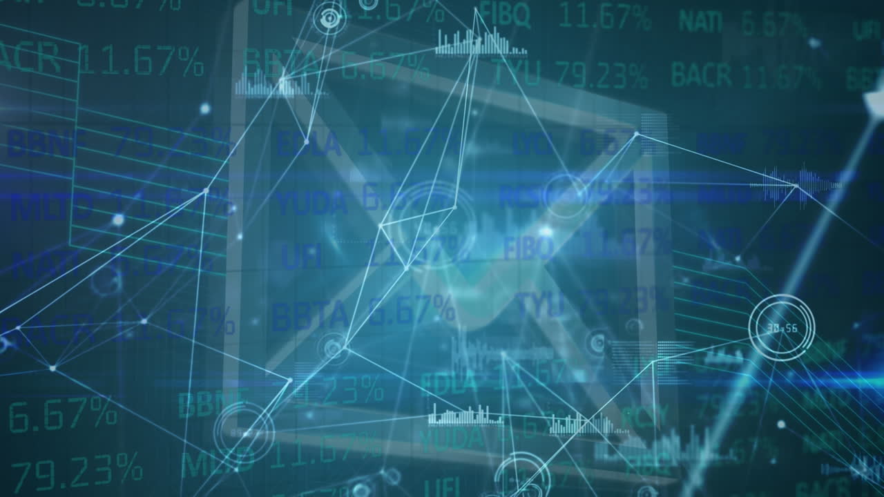 파란색 배경에 메시지 아이콘을 통해 연결 네트워크의 애니메이션