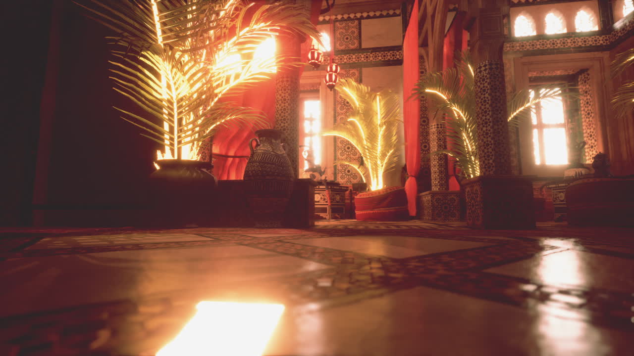 많은 불과 식물로 가득 찬 방