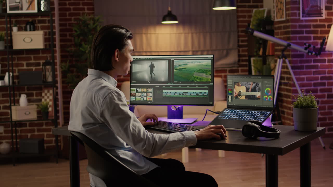 Person editing video on computer