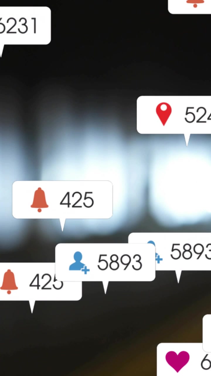 Vertical video: Badges emerging upper-right clustering on blur band, rising counts showing activity