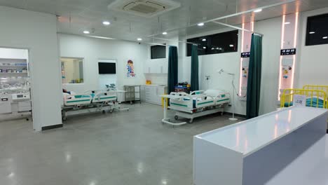 medical training facility for nurses and doctor with simulation dummies - panning the room, clinic, center