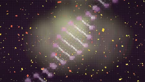 Animation-of-falling-confetti-over-spinning-dna