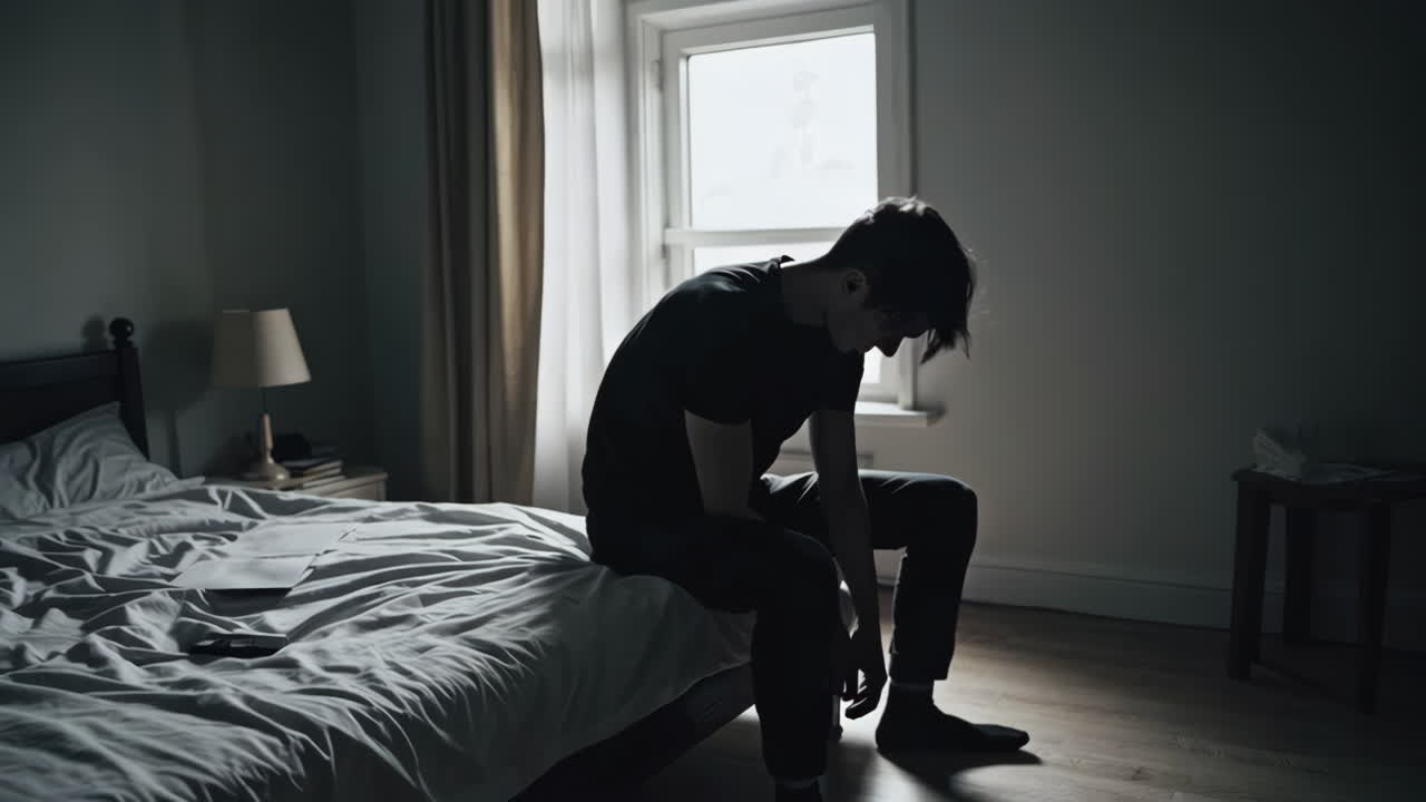 Sad Teenager in Bedroom