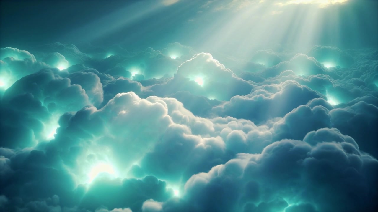 Glowing Clouds with Radiant Light Beams in the Sky