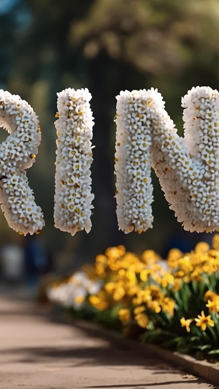 Beautiful Floral Decorations Displaying the Letters 'S' and 'N' Surrounded by Vibrant Yellow Daffodils and Striking Blue Flowers in a Scenic Outdoor Setting