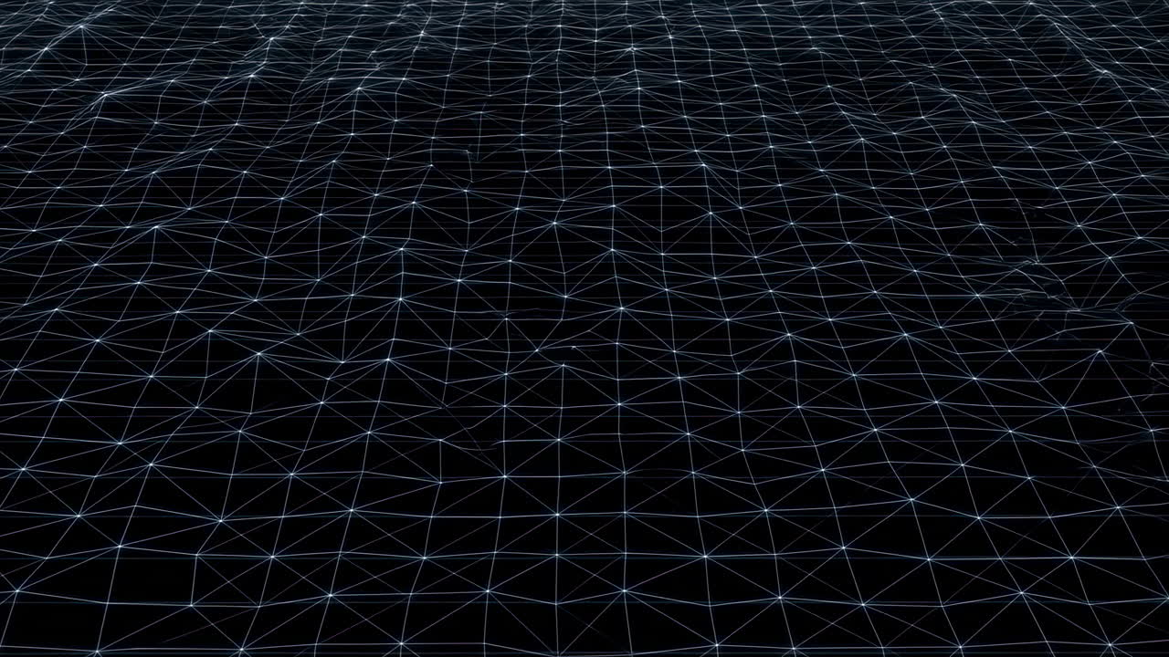 Dark Digital Grid Landscape With Undulation, Slowly Shifting Blue Lattice And Subtle Neon Highlights,