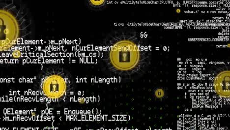 animation of online security padlocks, binary coding and data processing