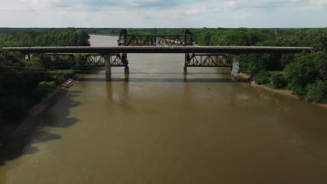 bridge over white river in twin city riverfront park, arkansas, usa - aerial shot