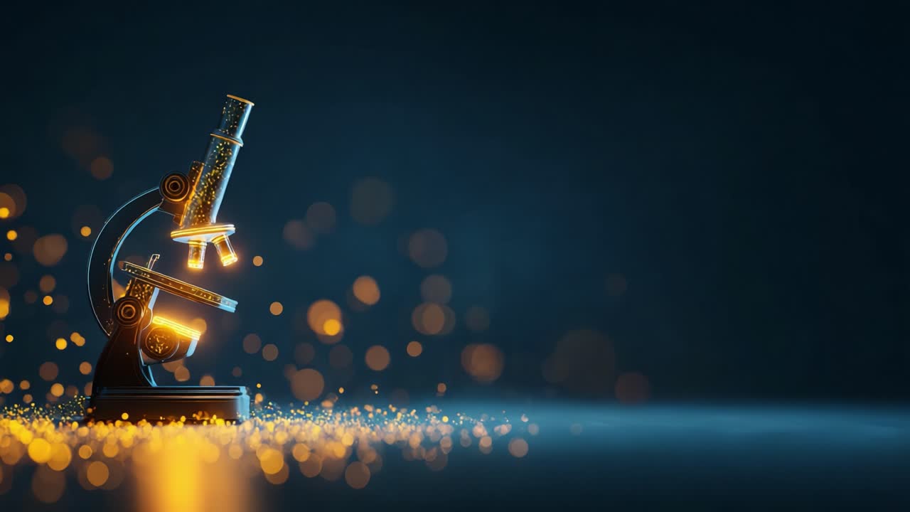 A Glimmering Microscope Illuminated by Sparkling Lights, Capturing the Essence of Scientific Exploration and Discovery in a Magical, Dreamy Atmosphere