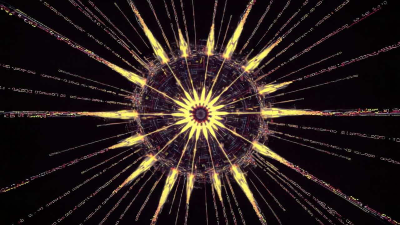 Dynamic Visual Representation of Energy Fluctuations in a Particle Simulation, Featuring Radiant Lines and a Central Core with Evolving Patterns