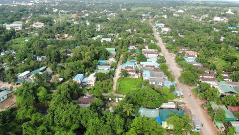 drone flying over the streets of bago in myanmar