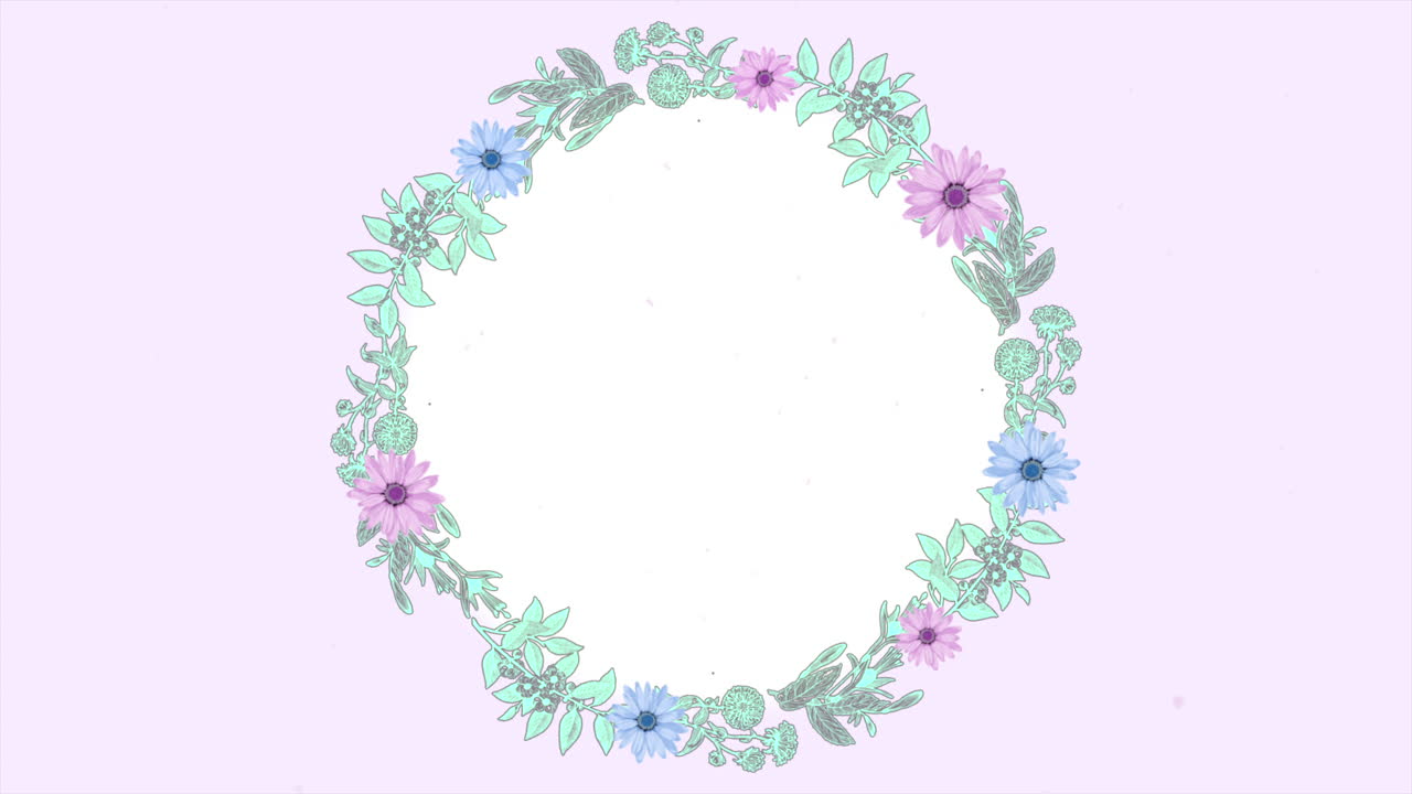 분홍색 그라데이션에 원형의 빈티지 다채로운 꽃