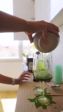 iced matcha preparation