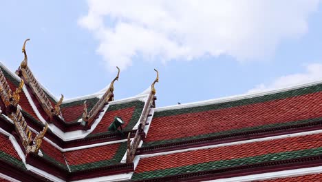 intricate temple roof against a clear sky