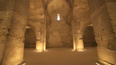 interior of historical monumental building with stone arches and domes