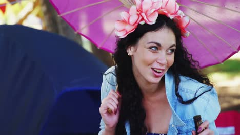 woman having fun at music festival 4k