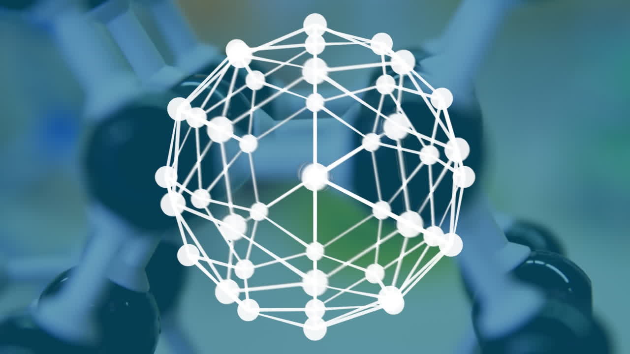 실험실에서 여러 장비의 클로즈업에 대해 회전하는 추상적인 기하학적 원형 모양