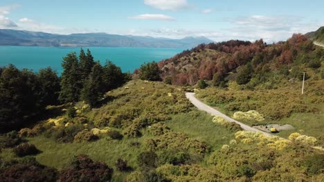 Aerial-View-of-General-Carretera-Lake-And-Green-Summer-Landscape-in-Patagonia,-Chile