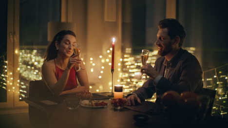 sweet couple talking romantic evening closeup. loving spouses enjoying dinner