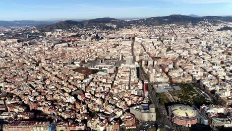 Aerial-view-of-Barcelona-City-Skyline,-Spain