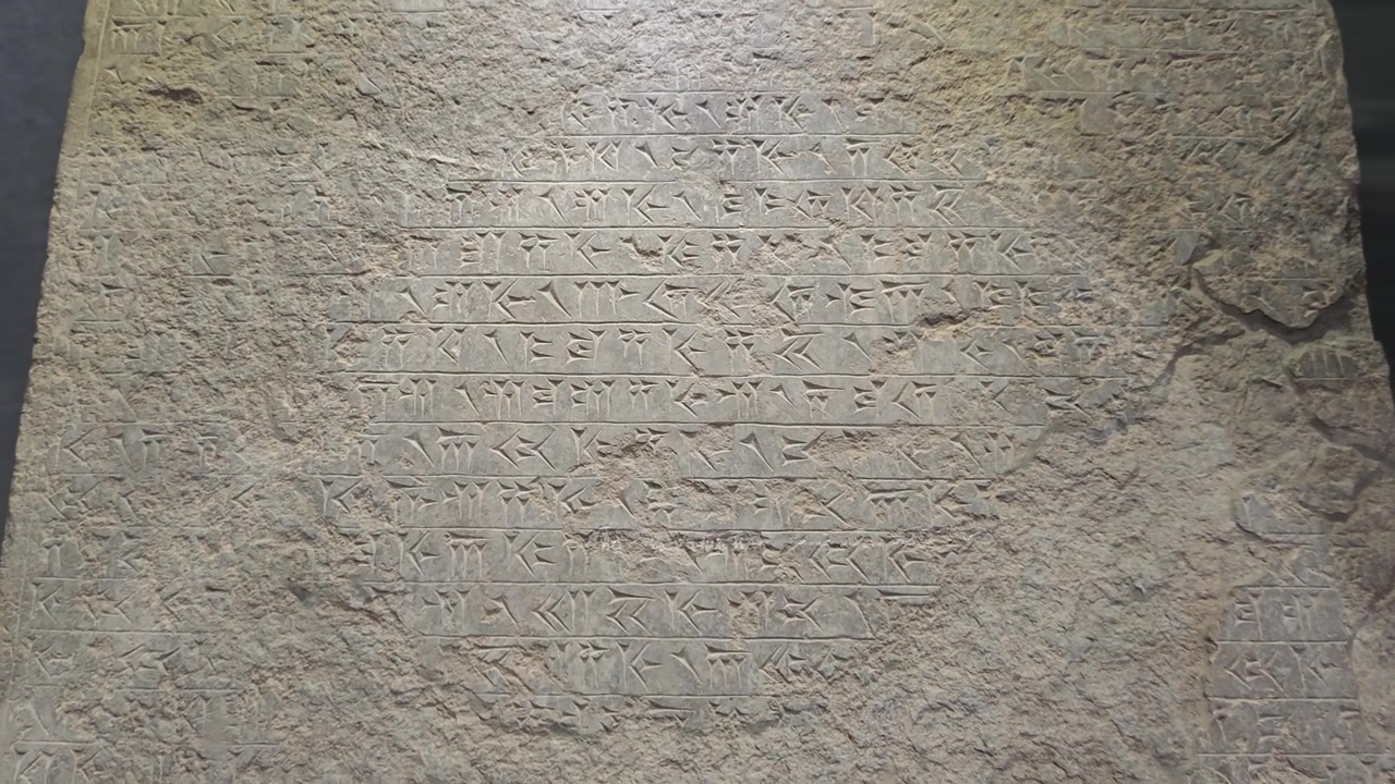 Ancient Stone Tablet with Cuneiform Inscriptions in Museum