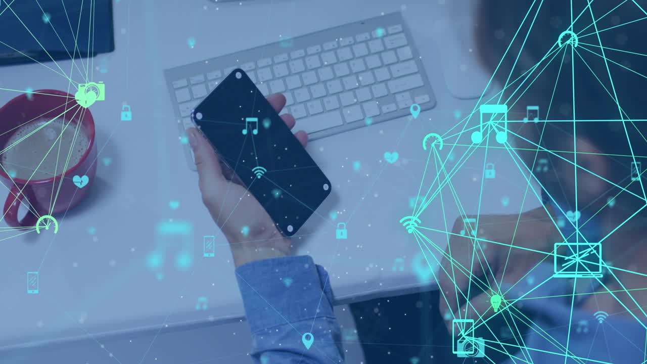 animación del procesamiento de datos sobre el hombre utilizando un teléfono inteligente