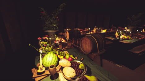 a bountiful table offering a variety of food and drinks for a festive gathering