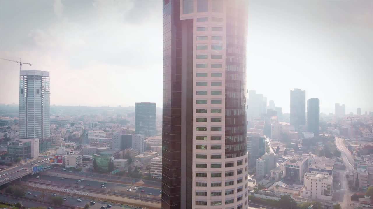 Skycraper and polluted city