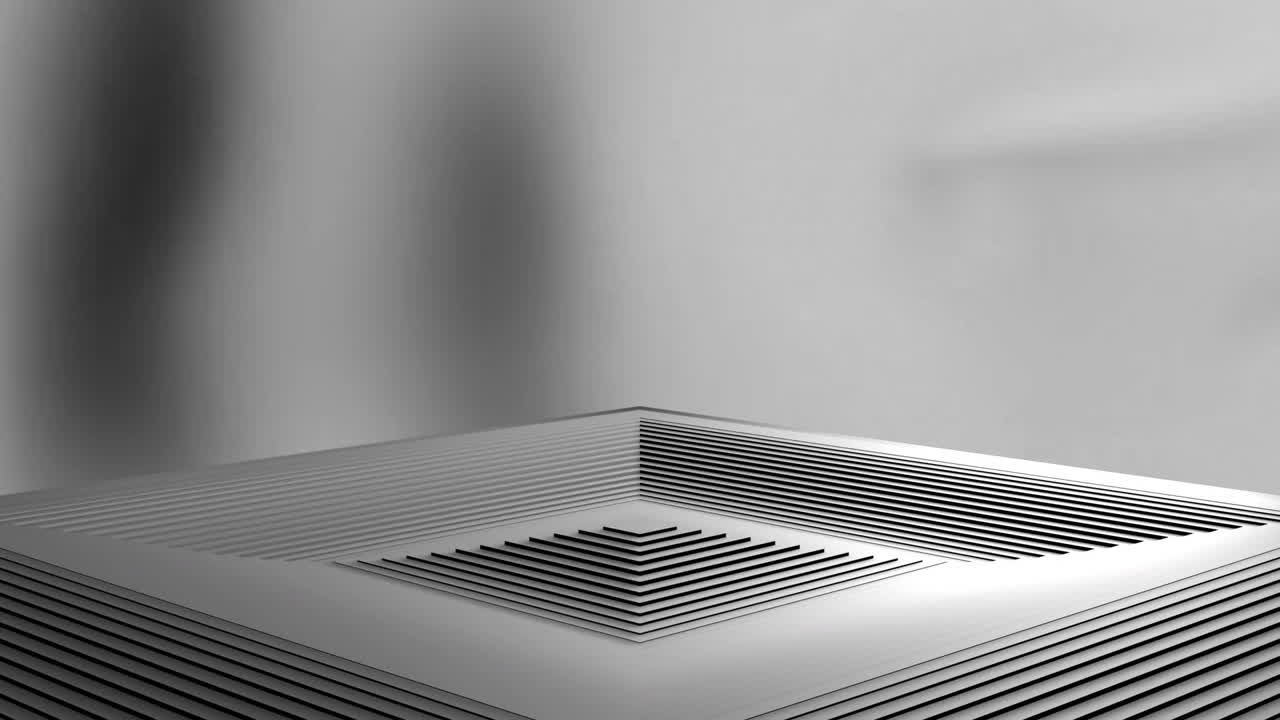 회색 계단 사각형 피라미드 포디움의 애니메이션이 흐릿한 배경에서 상승하고 떨어집니다.